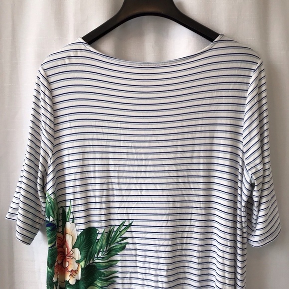 Chico’s Keyhole Striped Paradise Palm Dress Sz L Short Sleeves Stretch Tropical - Picture 10 of 15